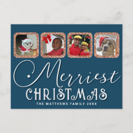 Chic Helgdag Photo Script Ro Guld Blue-jul Vykort