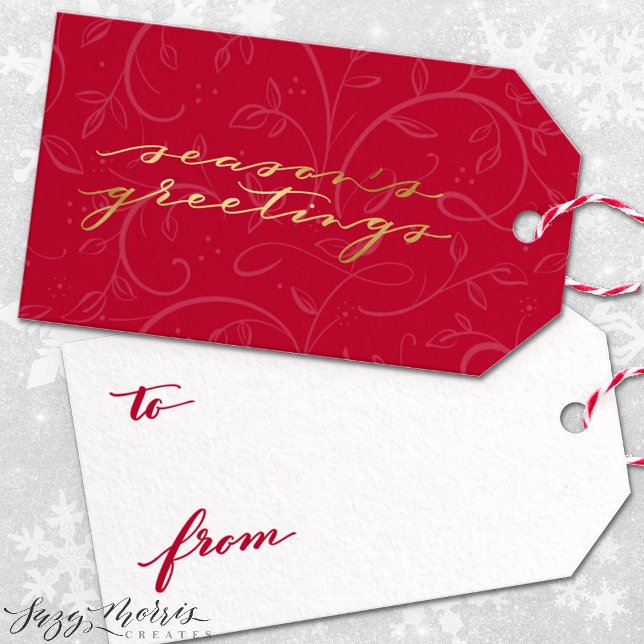 Chic Helgdag Red and Guld Gift Märkres Presentetikett (Skapare uppladdad)