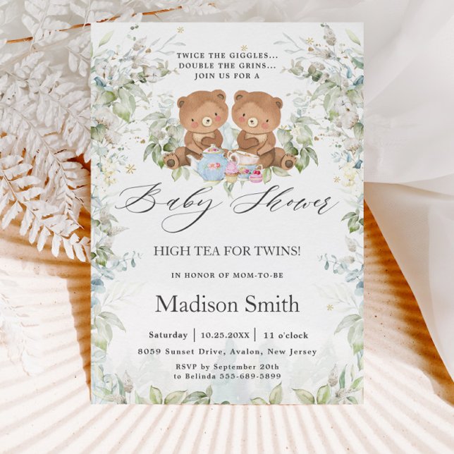 Chic High Tea Party Twillingar Baby Shower Nallar Inbjudningar (Skapare uppladdad)
