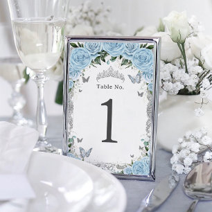 Chic Himlar Blue Blommigt Silver Birthday Quincean Bordsnummer