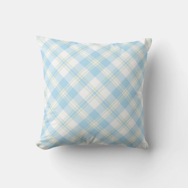Chic Himlar Blue, Grönt och White Check Mönster Kudde (Framsida)