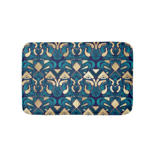 Chic Hipster Guld Emerald Blue Artsy Damask Badrumsmatta