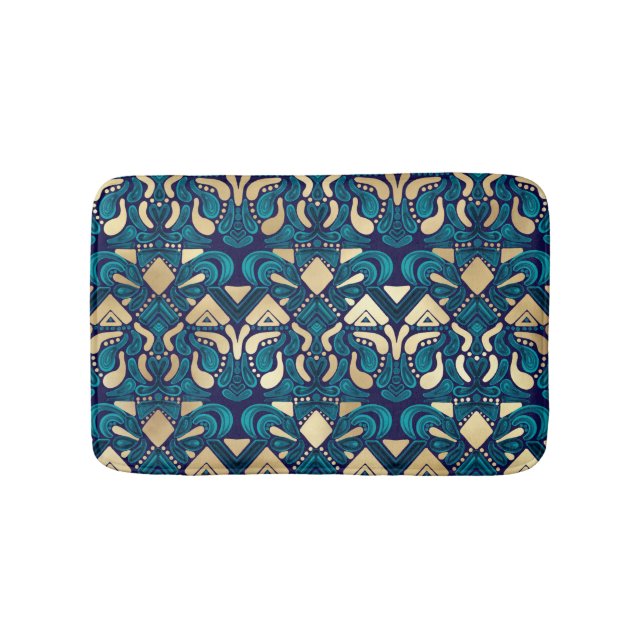 Chic Hipster Guld Emerald Blue Artsy Damask Badrumsmatta (Framsidan)