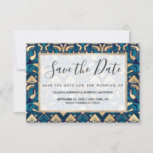 Chic Hipster Guld Emerald Blue Artsy Damask Spara Datumet