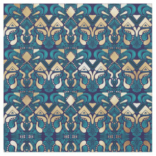 Chic Hipster Guld Emerald Blue Artsy Damask Tyg