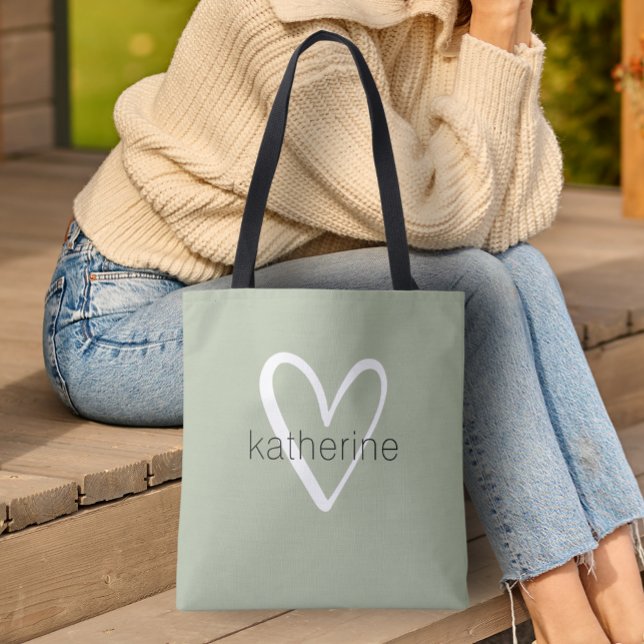 Chic Hjärtat Personlig Grönt Tygkasse (Custom Tote Bag by PartyInvitationShop.com)