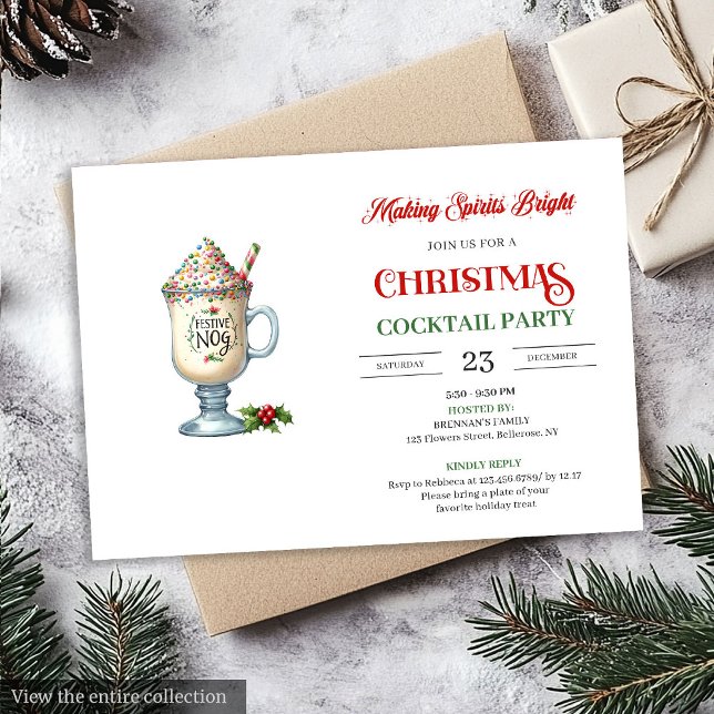 Chic Holiday Cocktails Party modern festive card Inbjudningar (Chic Holiday Cocktails Party modern festive card)