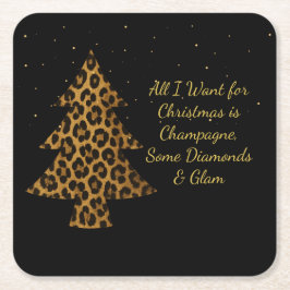 Chic Holiday Leopard Tree Design Underlägg Papper Kvadrat