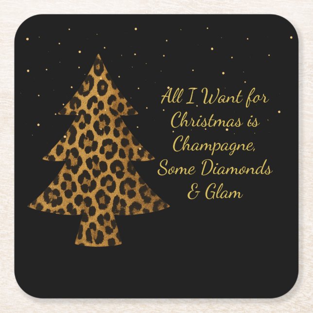 Chic Holiday Leopard Tree Design Underlägg Papper Kvadrat (Framsidan)