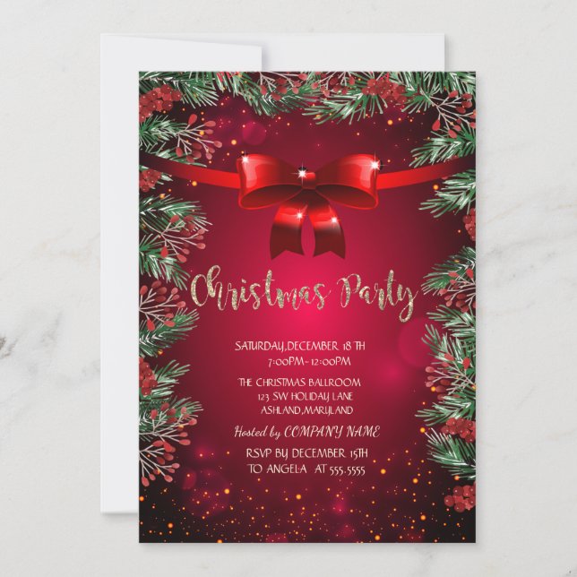 Chic Holly Bär Rödbåge Företag Julfest Inbjudningar (Framsida)