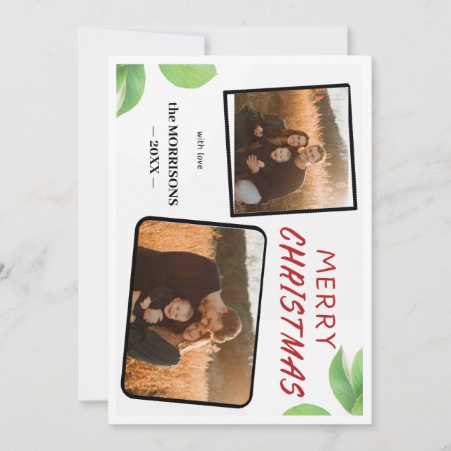 Chic Holly Berries God jul 2-fotokort Julkort (Framsida)