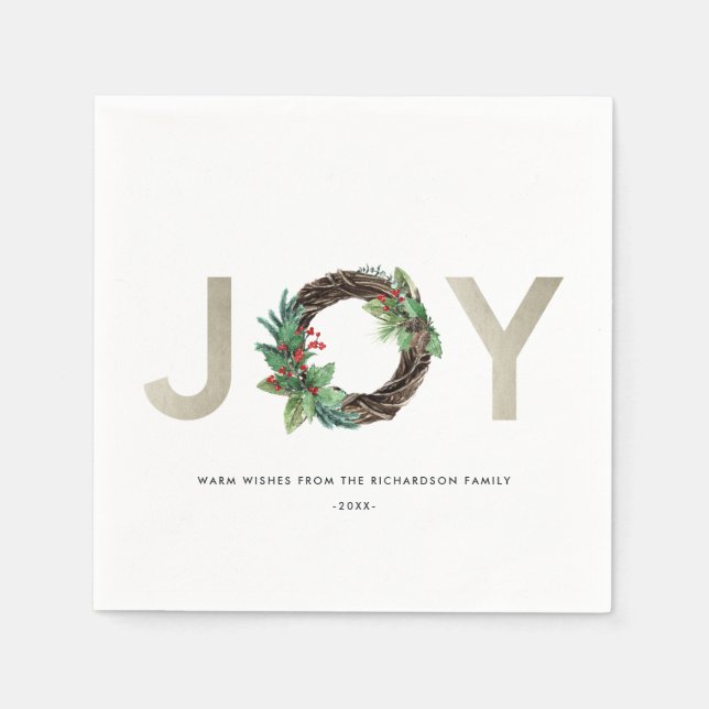 CHIC HOLLY BERRY GRÖNT SILVER JOY WREATH CHRISTMAS PAPPERSSERVETT (Framsidan)