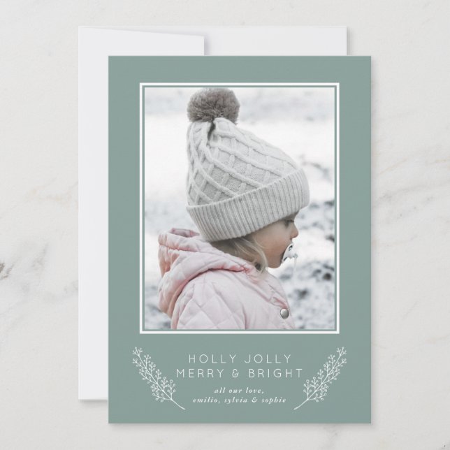 Chic Holly Jolly Merry & Bright Photo Helgdag Card Julkort (Framsida)