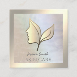 Chic holografisk elegant flicka ansikte löv fyrkantigt visitkort