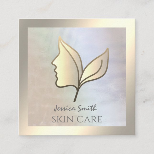 Chic holografisk elegant flicka ansikte löv fyrkantigt visitkort (Framsida)