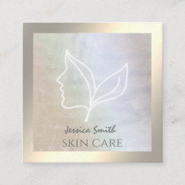 Chic holografisk elegant flicka ansikte löv fyrkantigt visitkort