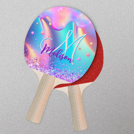 Chic holografisk enmajsdroppning glitter monogram pingisracket