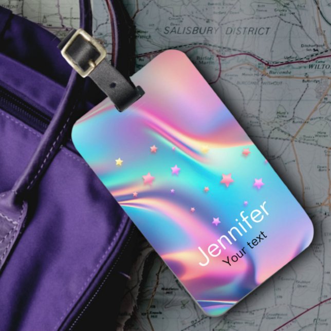 Chic holografisk enmajsstjärna, monogram bagagebricka (Skapare uppladdad)