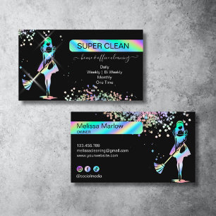 Chic Holograph Glitter Maid Städning Hushållning Visitkort
