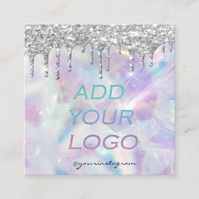 Chic HoloGraph Silver Glitter driver din Logotyp Fyrkantigt Visitkort (Framsida)