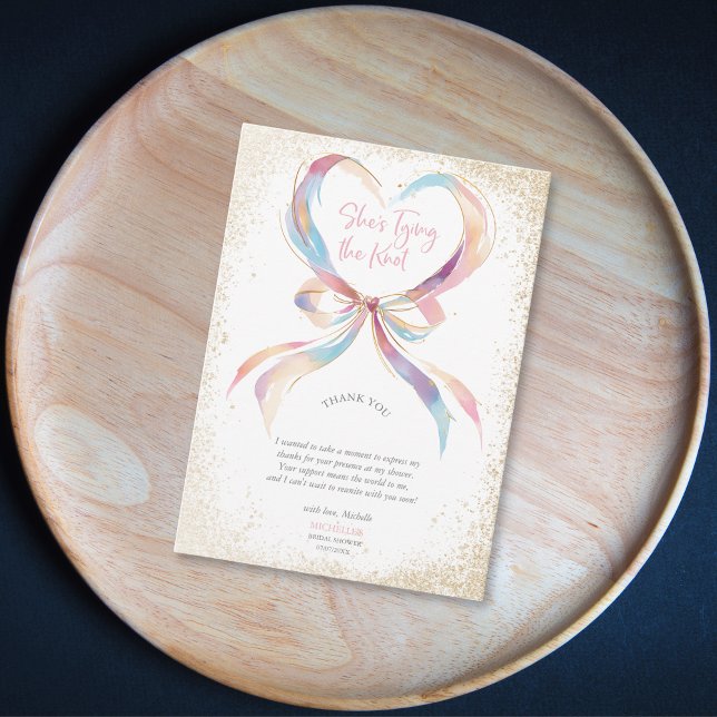 Chic Hon Gifter sig Rosa Bow Tack Kort (pastel color bow ribbon in the heart shape)