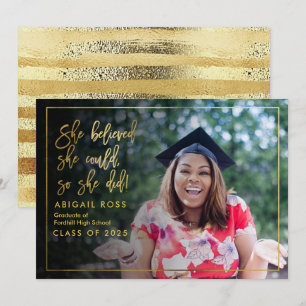 Chic Hon trodde Guld Script Quote Studenten Inbjudningar