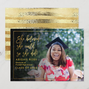 Chic Hon trodde Guld Script Quote Studenten Inbjudningar