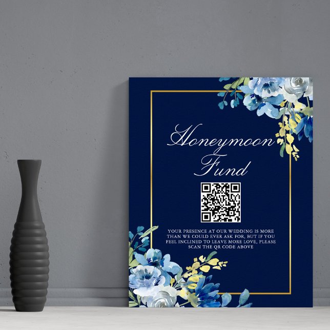 Chic Honeymofonden Navy Blue Guld Blommigt Bröllop Poster (Skapare uppladdad)