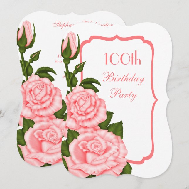 Chic hörn röda rosor 100-årsdag inbjudningar (Fram/baksida)