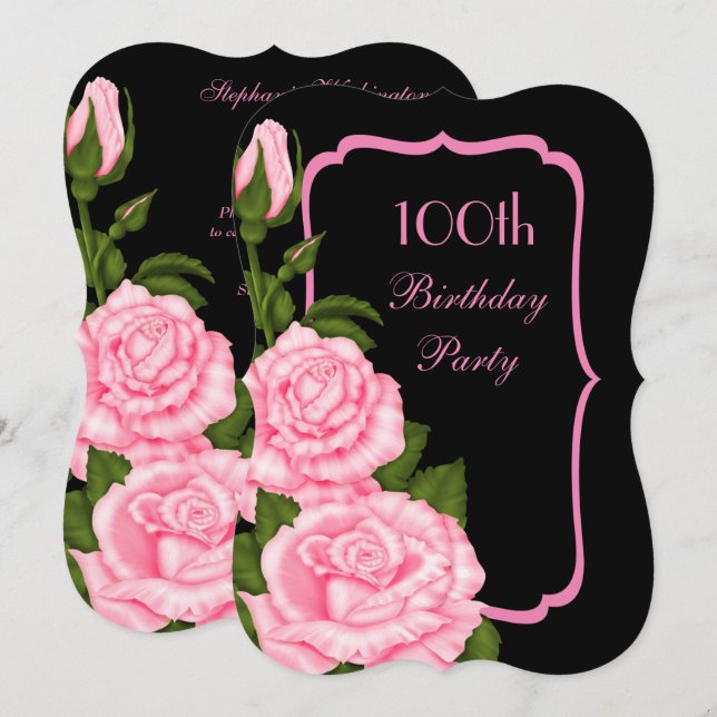 Chic hörn rosa rosor 100-årsdag inbjudningar (Fram/baksida)