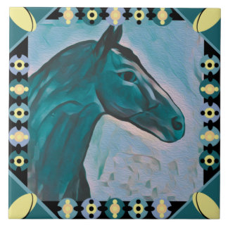 Chic Horse Head Turcos Teal Blue Mix and Gult Kakelplatta