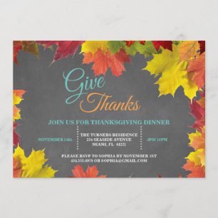 Chic Höst löv Thanksgiving för kalktavla Inbjudningar