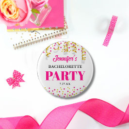 Chic Hot Pink & Gold Dots Bachelorette Party Knapp