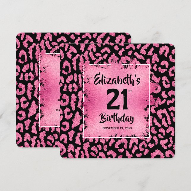 Chic Hot Pink Leopardertryck 21-årsfirande  Inbjudningar (Fram/baksida)