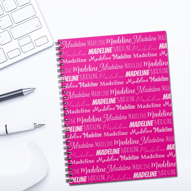 Chic Hot Pink Personalized Girls Name Collage Anteckningsbok (Skapare uppladdad)