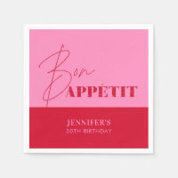 Chic Hot Pink Röd Bon Appétit Script Födelsedag