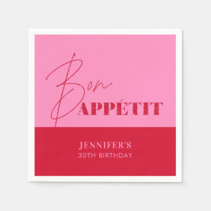 Chic Hot Pink Röd Bon Appétit Script Födelsedag Pappersservett