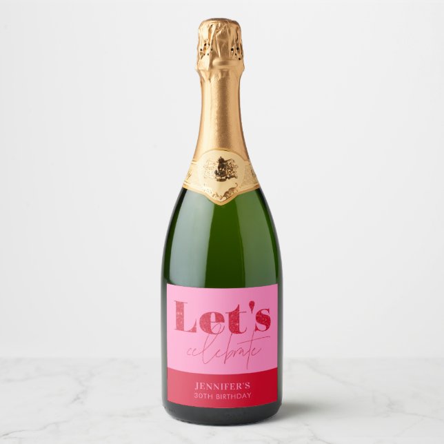 Chic Hot Pink Röd Låt oss fira Födelsedag (Framsida)