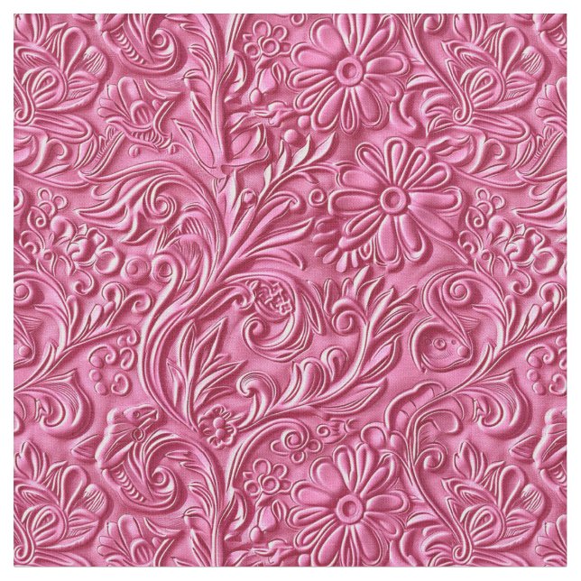 Chic hot pink tooled leather floral tyg (Närbild)