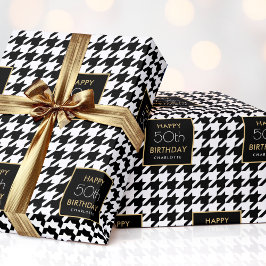 Chic Houndstooth Mönster Birthday 50th Black White Presentpapper