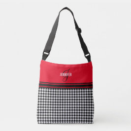 Chic Houndstooth red namn monogram Axelväska