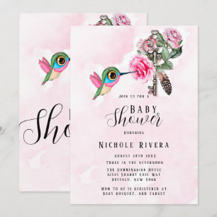 Chic Hummingbird Blommigt Nyckel Flicka Shower Inbjudningar