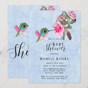 Chic Hummingbird Blommigt Nyckel Pojke Shower Inbjudningar