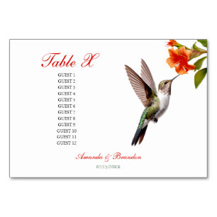 Chic Hummingbird och Orange Flower Bröllop Bordsnummer