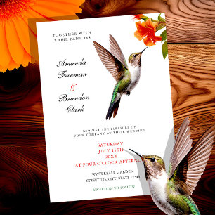 Chic Hummingbird och Orange Flower Bröllop Inbjudningar