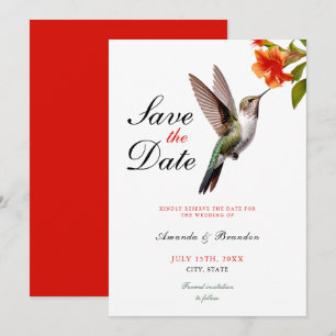 Chic Hummingbird och Orange Flower Bröllop Spara Datumet
