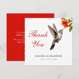 Chic Hummingbird och Orange Flower Bröllop Tack Kort