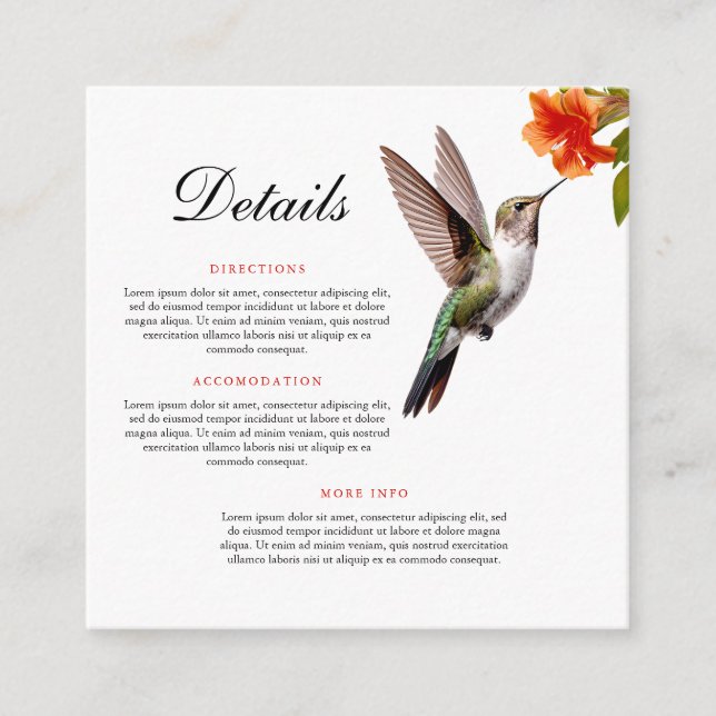 Chic Hummingbird och Orange Flower Bröllop Tilläggskort (Framsida)