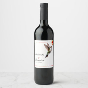Chic Hummingbird och Orange Flower Bröllop Vinflaska Etikett