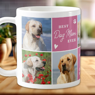 Chic HUND Personlig Rosa 7 Fotokollage Kaffemugg